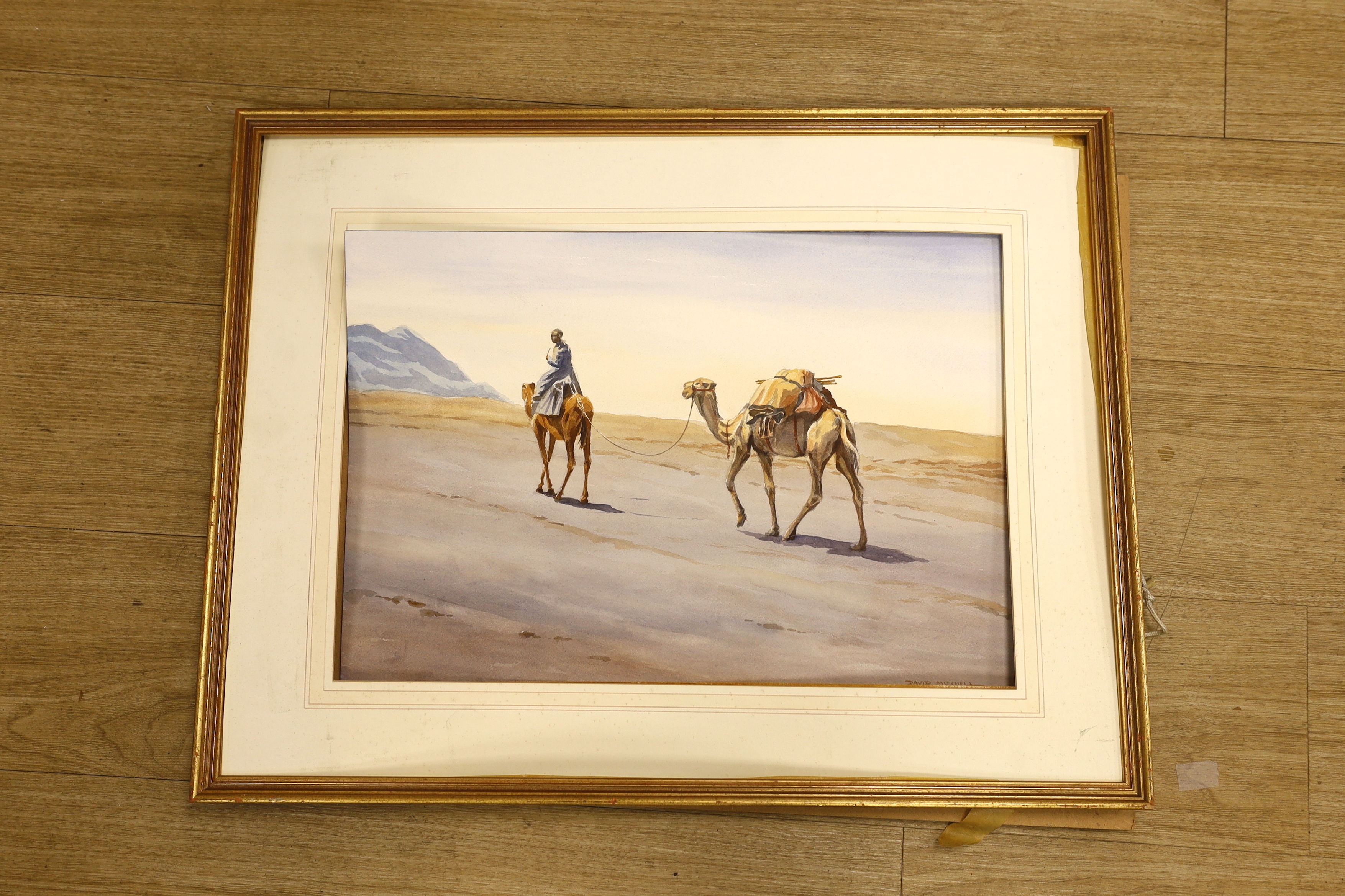 David Mitchell, watercolour, 'The Carpet Trader', signed with label verso, 36 x 51cm